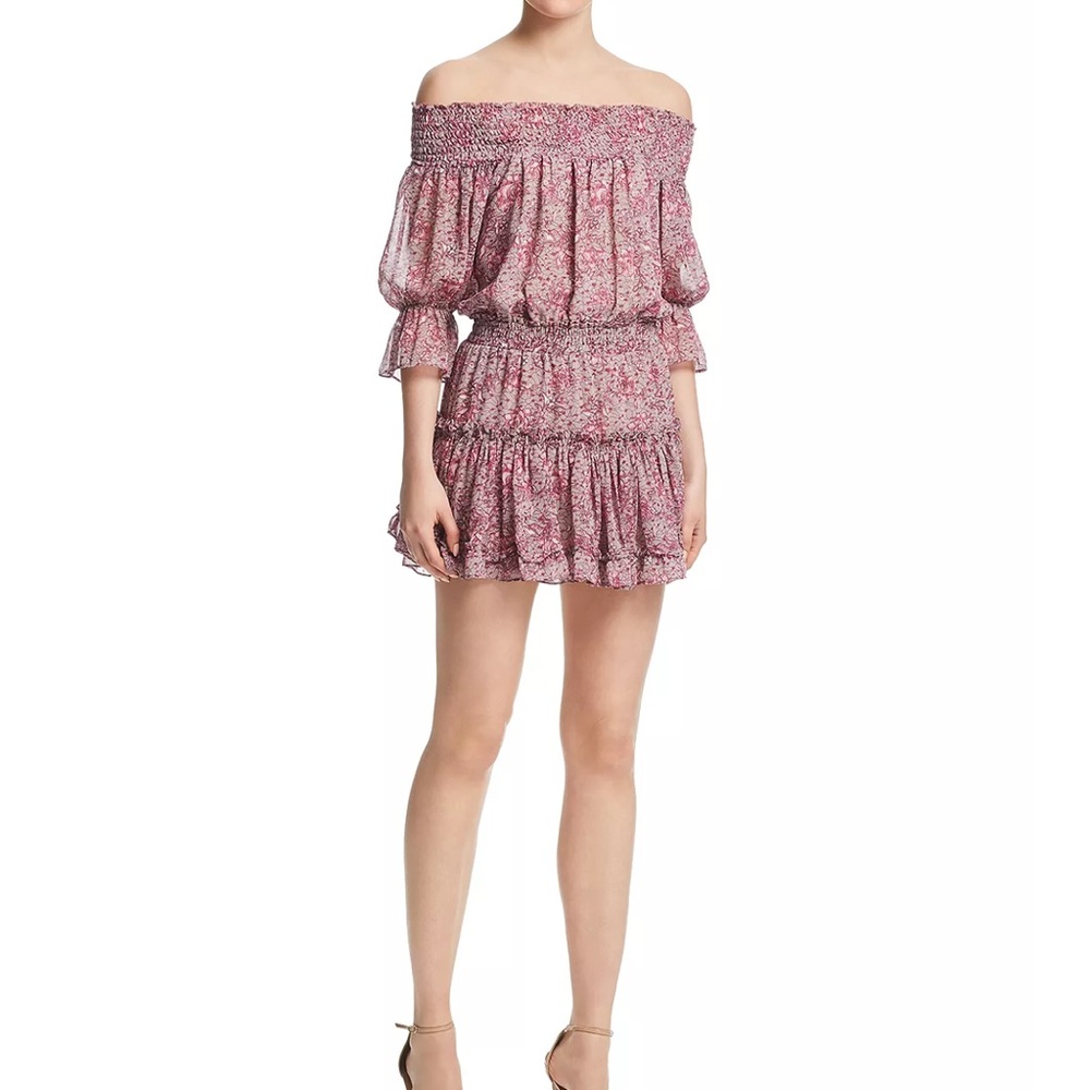 🔥Misa Los Angeles Castellar Boho Floral Off  Shoulder Mini Dress SzS NWT Firm!